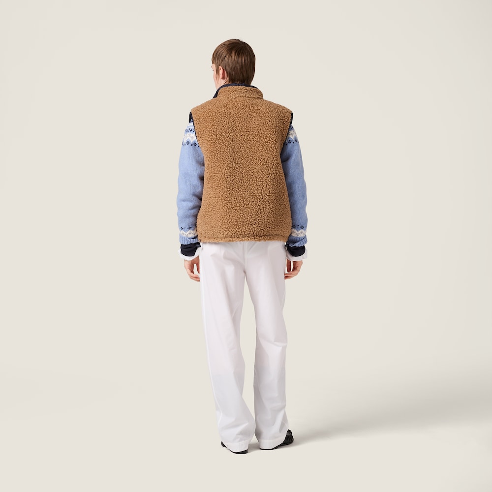 Miu Miu Teddy down vest with technical pongé Camel / Royal Blue