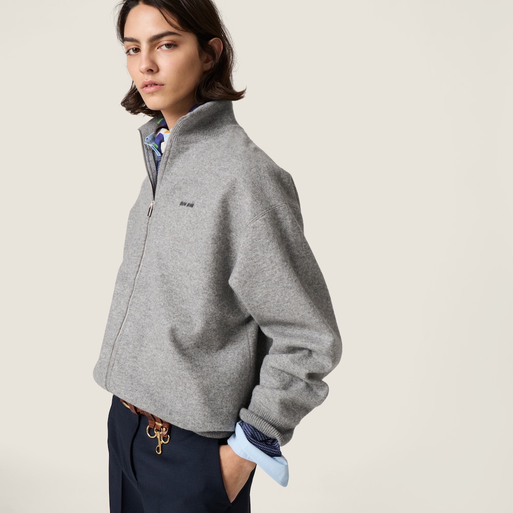 Miu Miu Cashmere and jersey zipper cardigan Grey