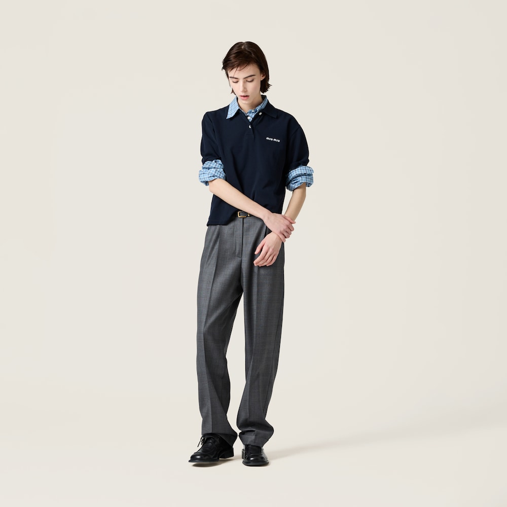 Miu Miu Prince of Wales checked wool pants Slate Gray