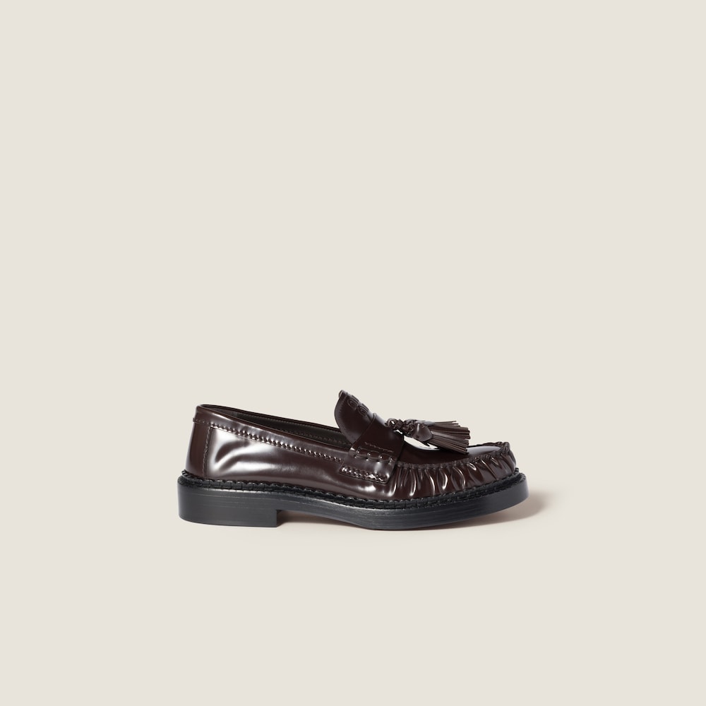 Miu Miu Tassel loafers in polished leather Dark Brown