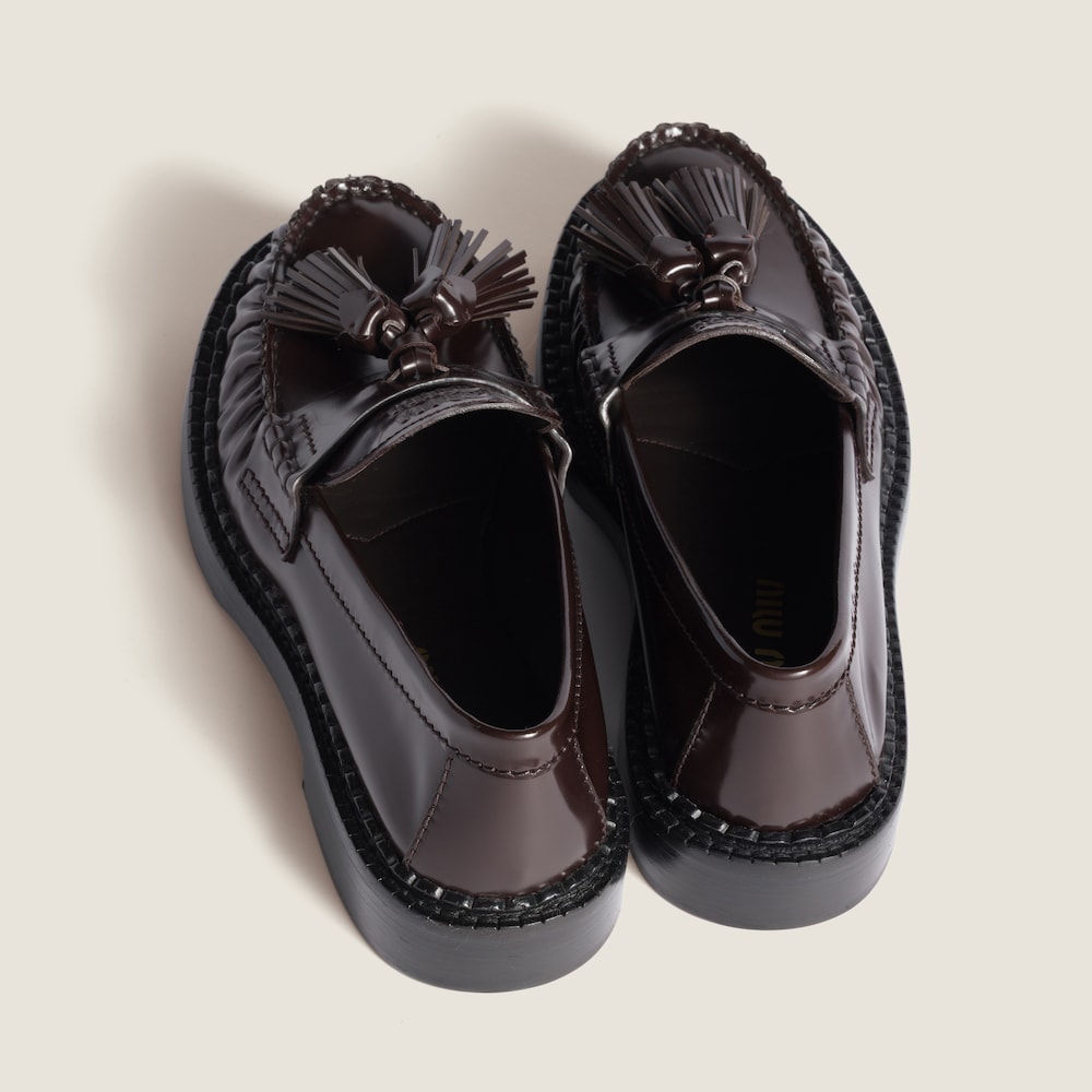 Miu Miu Tassel loafers in polished leather Dark Brown