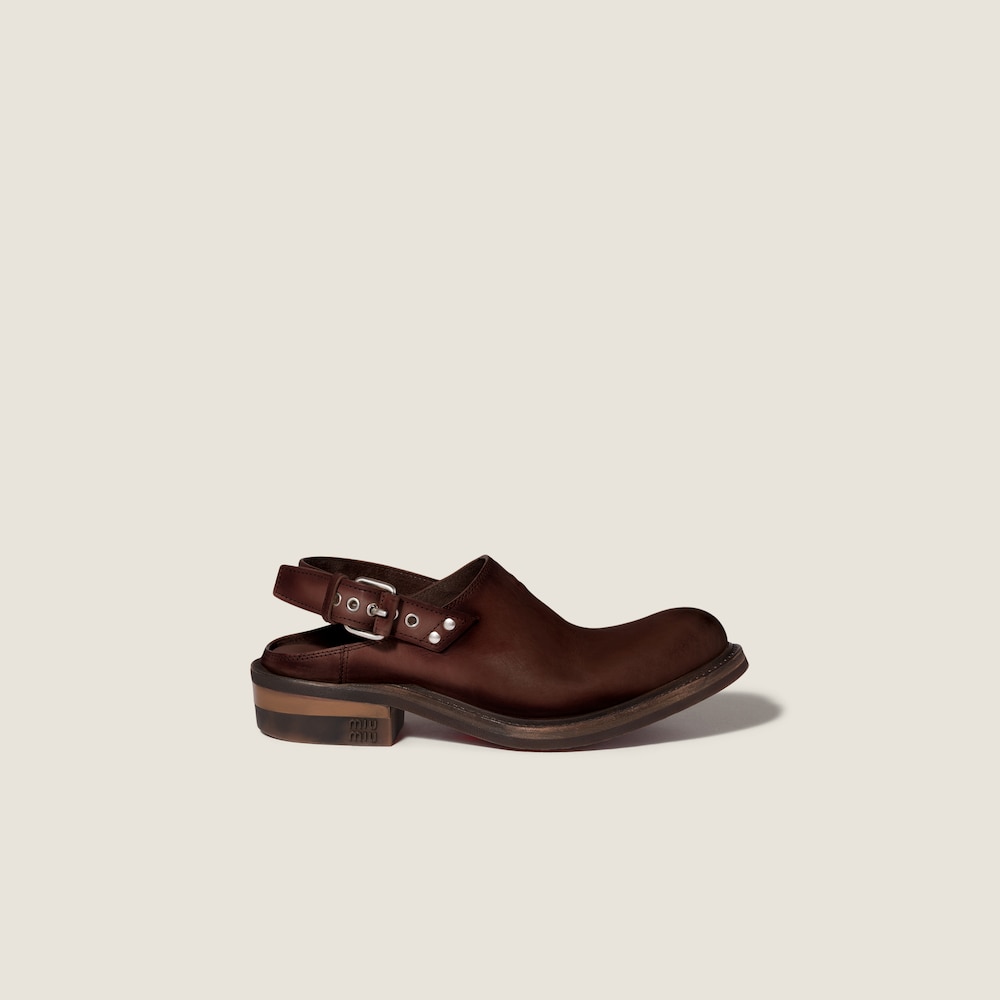 Miu Miu Leather mules with buckle Coffee