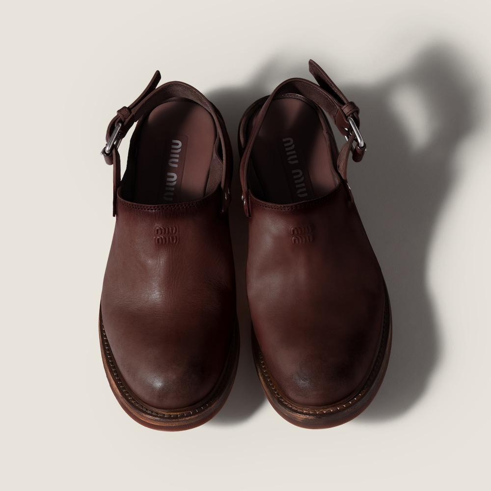 Miu Miu Leather mules with buckle Coffee