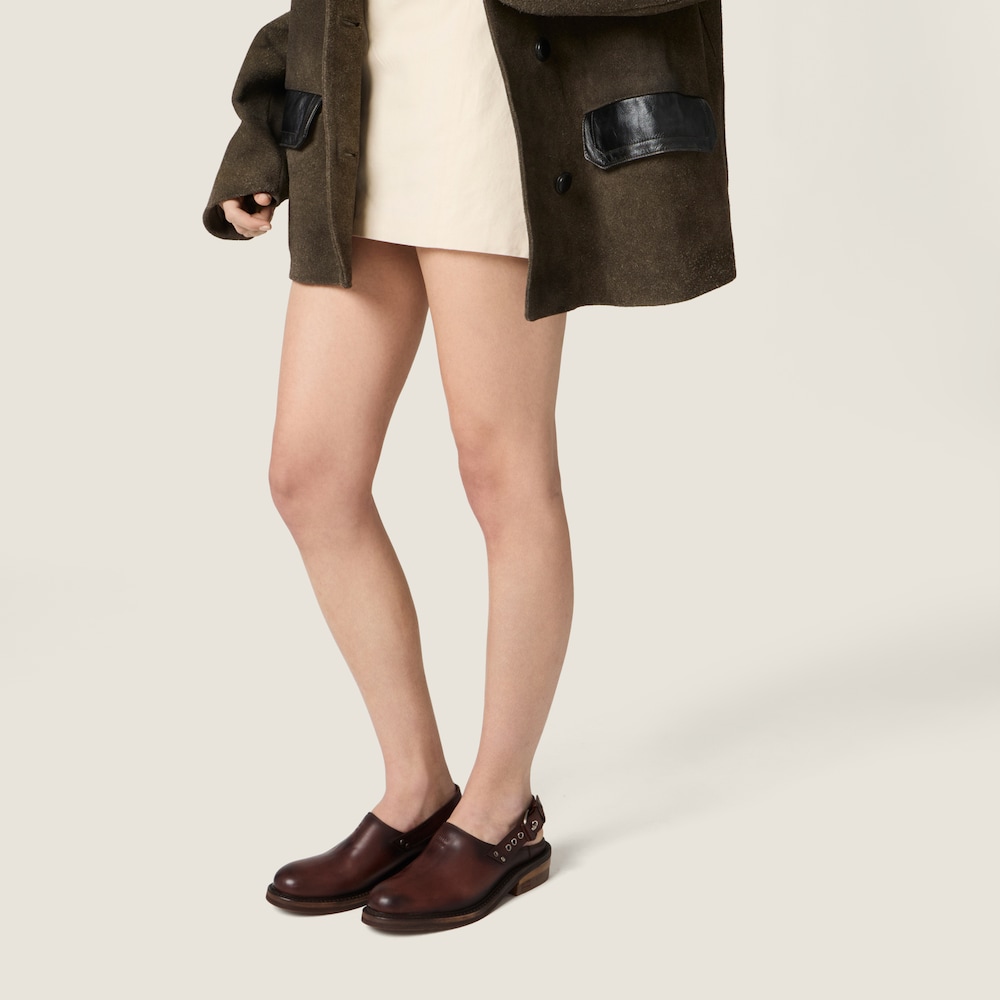 Miu Miu Leather mules with buckle Coffee