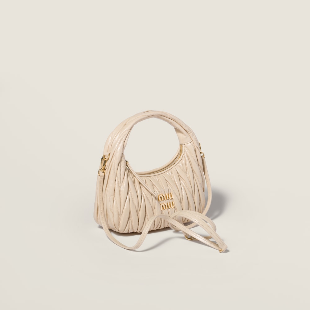 Miu Miu Wander matelassé nappa leather hobo bag Travertine Stone
