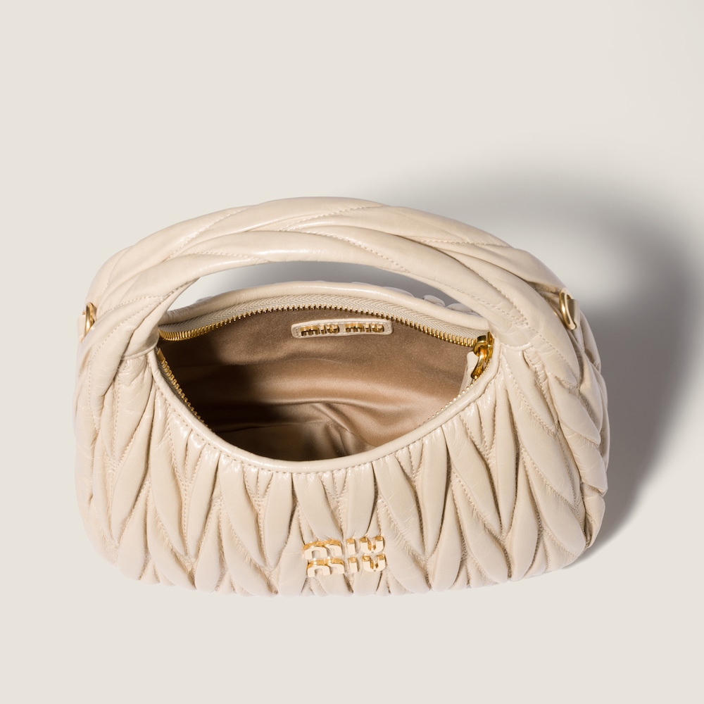 Miu Miu Wander matelassé nappa leather hobo bag Travertine Stone