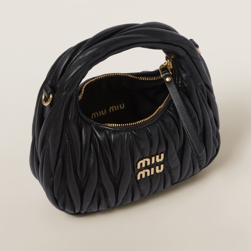 Miu Miu Wander matelassé nappa leather hobo mini-bag Black