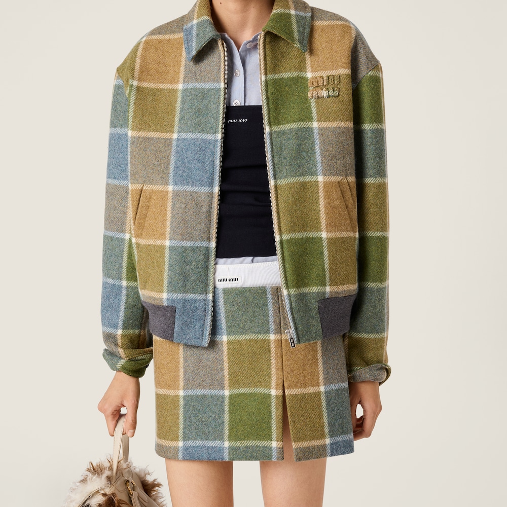 Miu Miu Checked blouson jacket Camel / Aviator Blue