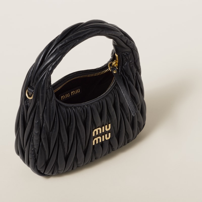 Miu Miu Wander matelassé nappa leather hobo bag Black