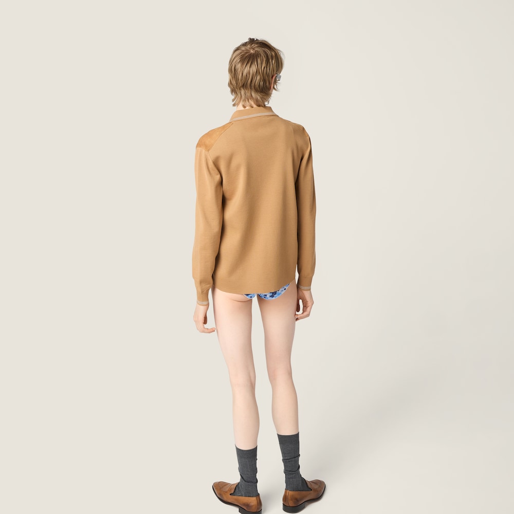 Miu Miu Wool and suede shirt Camel Brown