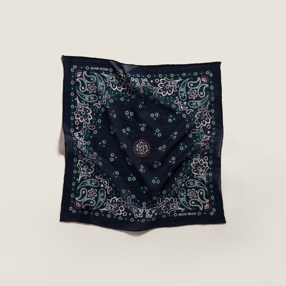 Miu Miu Printed wool and cashmere scarf - Navy