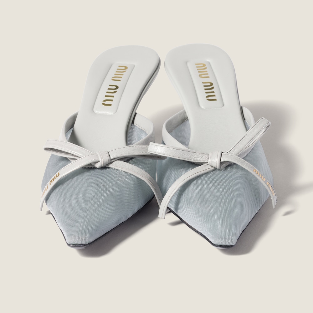 Miu Miu Mesh fabric heeled mules Aluminum
