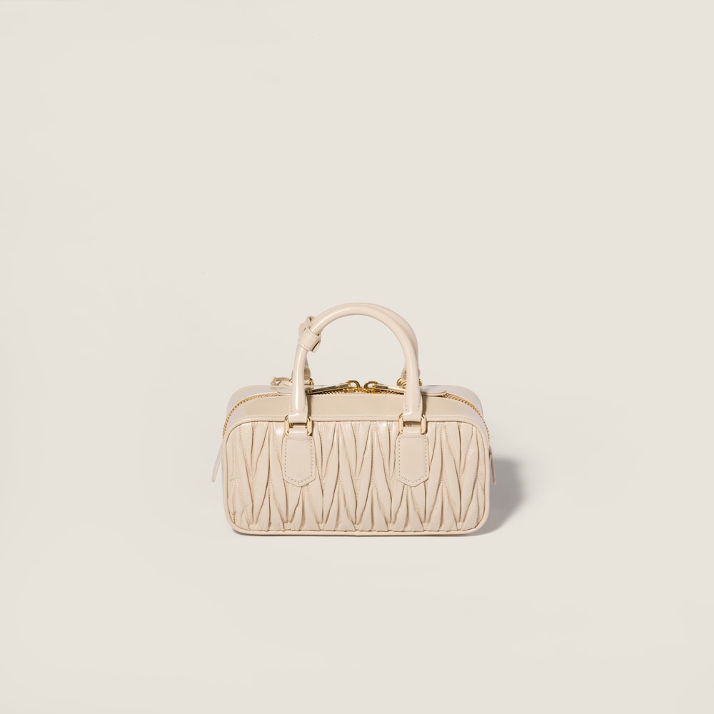 Miu Miu Arcadie shiny matelassé leather bag Travertine Stone