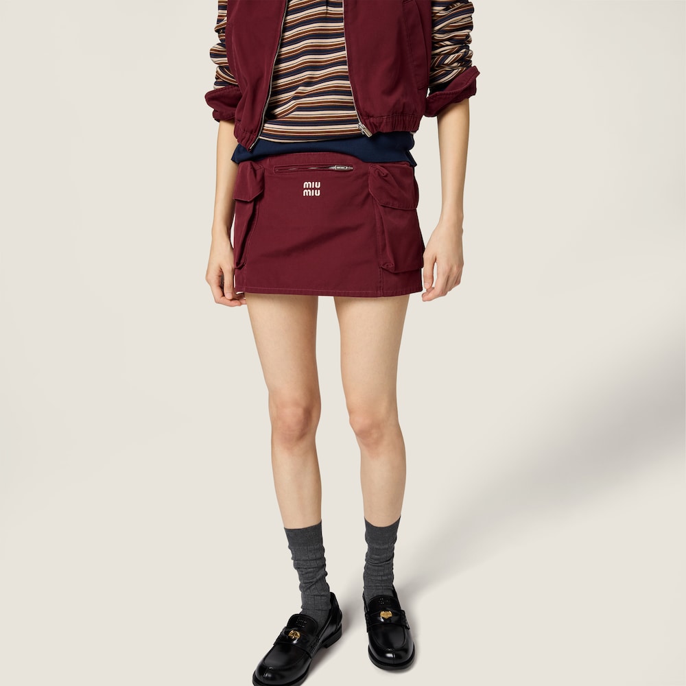 Miu Miu Washed poplin miniskirt Amaranth Red / Maize Yellow