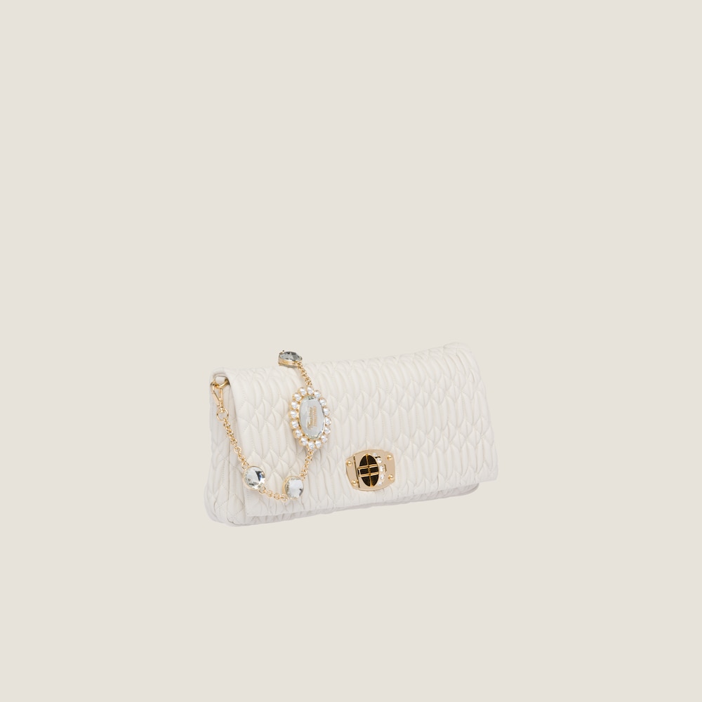 Miu Miu Iconic Crystal Cloqué Nappa leather bag White