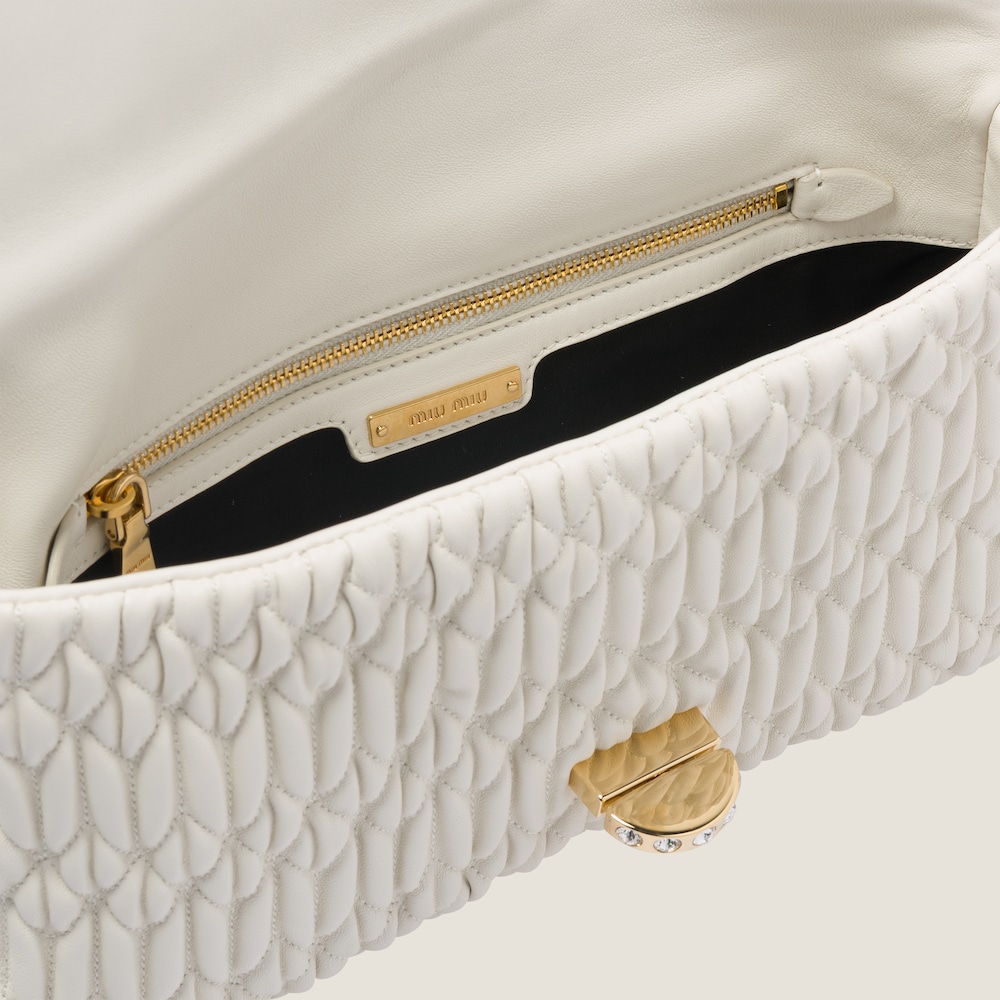 Miu Miu Iconic Crystal Cloqué Nappa leather bag White
