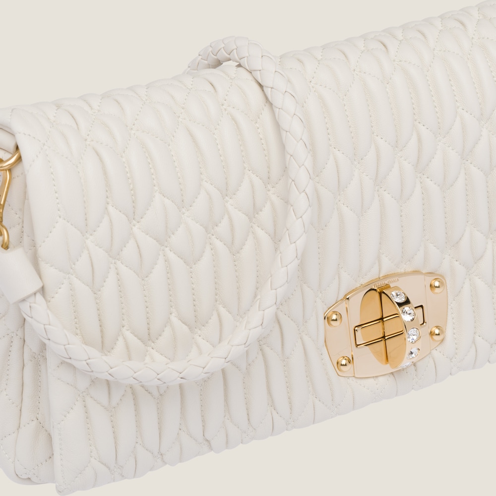 Miu Miu Iconic Crystal Cloqué Nappa leather bag White