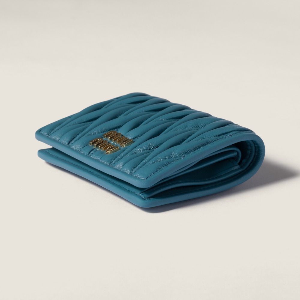 Miu Miu Small matelassé nappa leather wallet Marina Blue