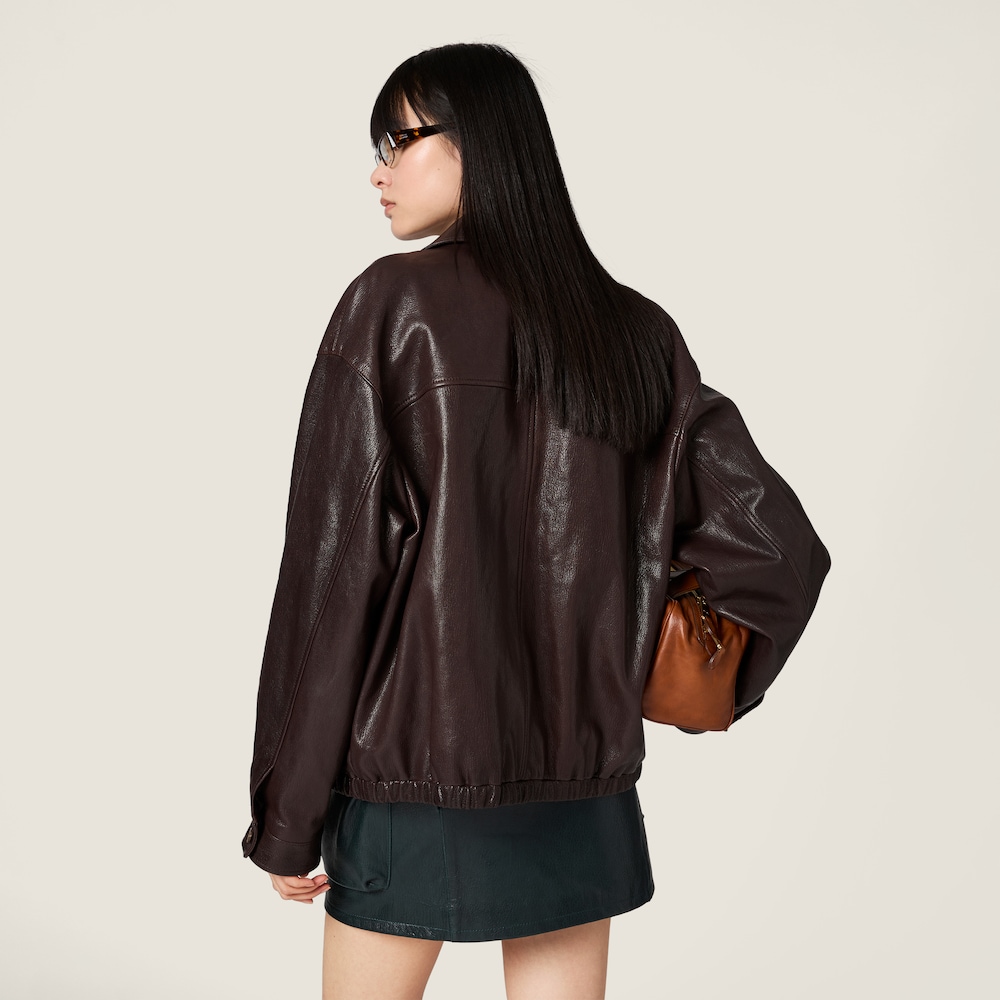 Miu Miu Leather blouson jacket Dark Brown