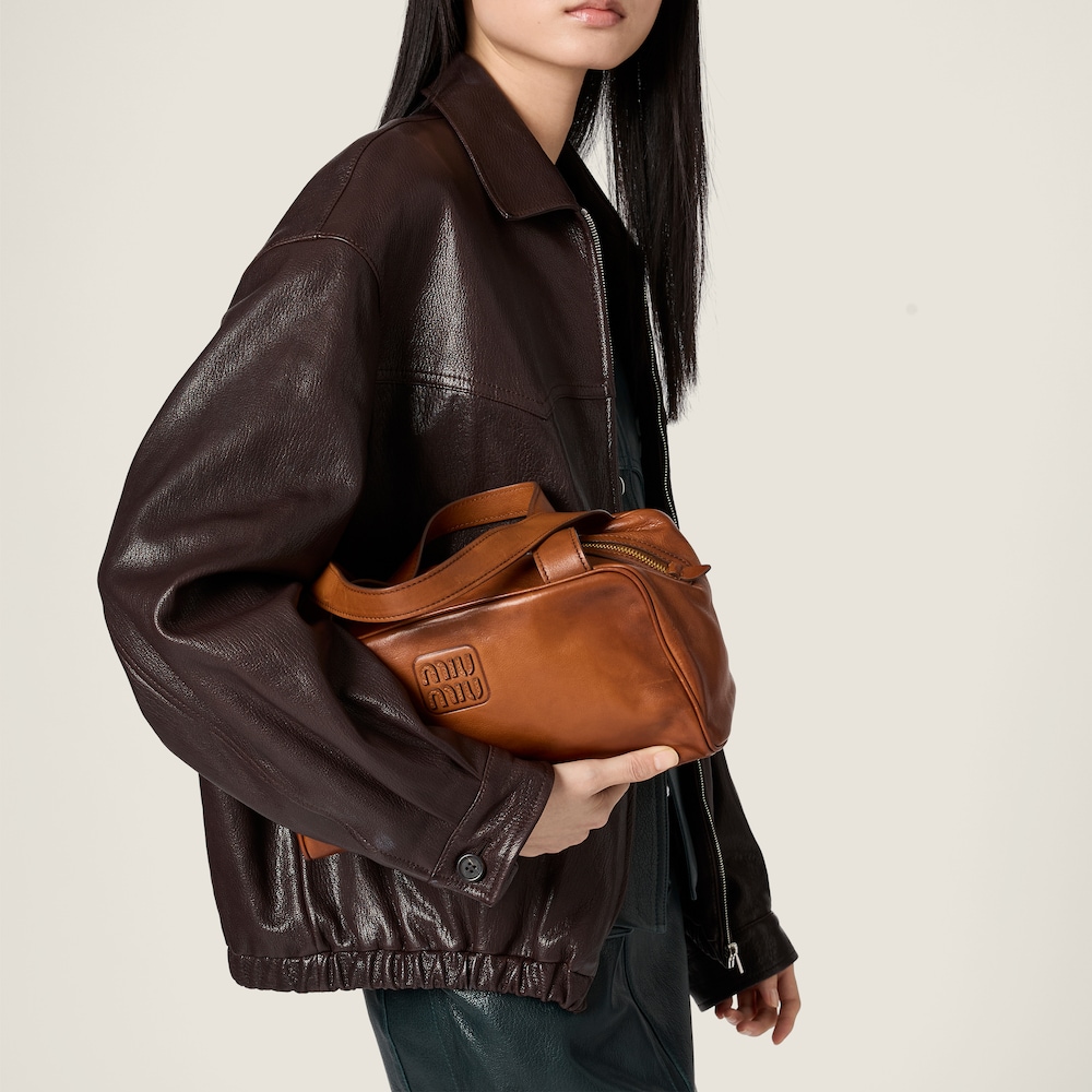 Miu Miu Leather blouson jacket Dark Brown