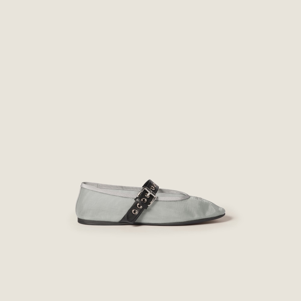 Miu Miu Mesh fabric ballerinas Aluminum