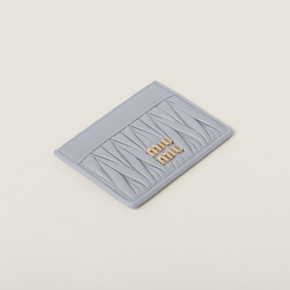 Miu Miu Matelassé nappa leather card holder Pearl Gray