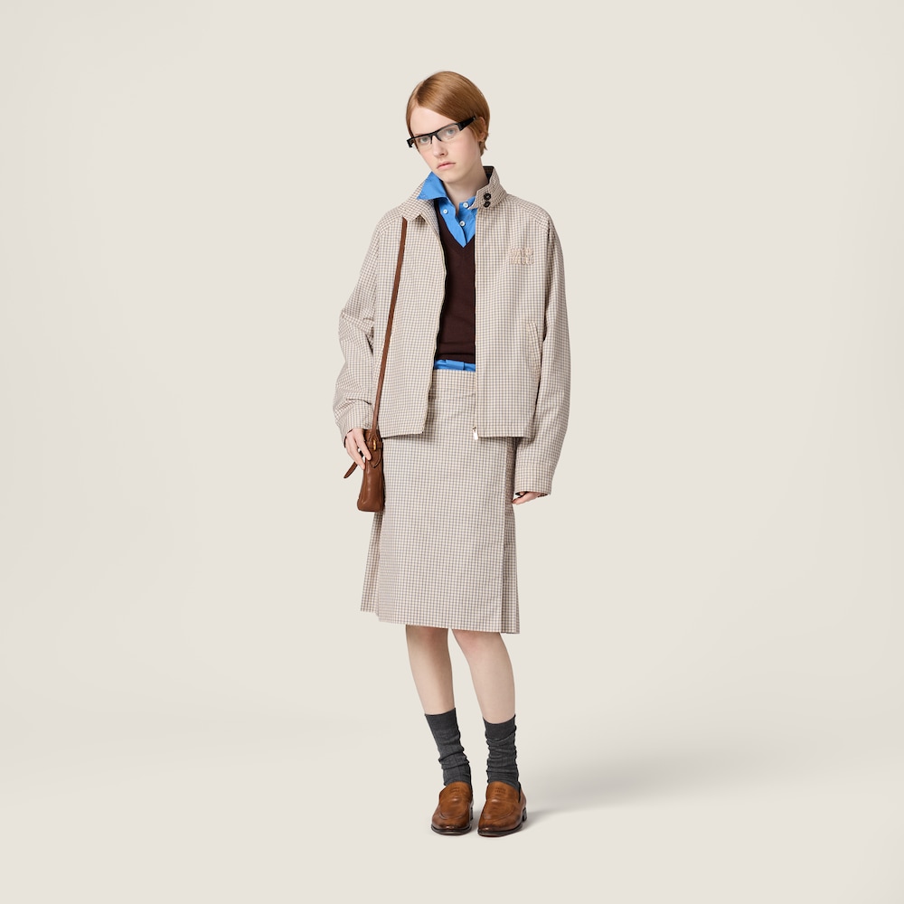 Miu Miu Checked technical fabric blouson jacket Sand Beige