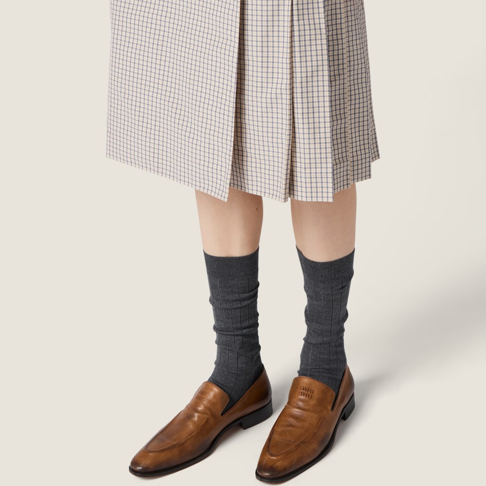 Miu Miu Checked technical fabric skirt Sand Beige