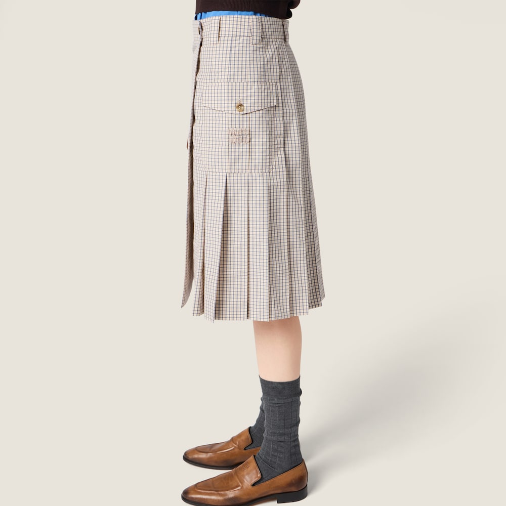 Miu Miu Checked technical fabric skirt Sand Beige