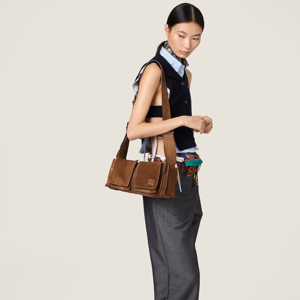Miu Miu Utilitaire suede shoulder bag Cocoa Brown