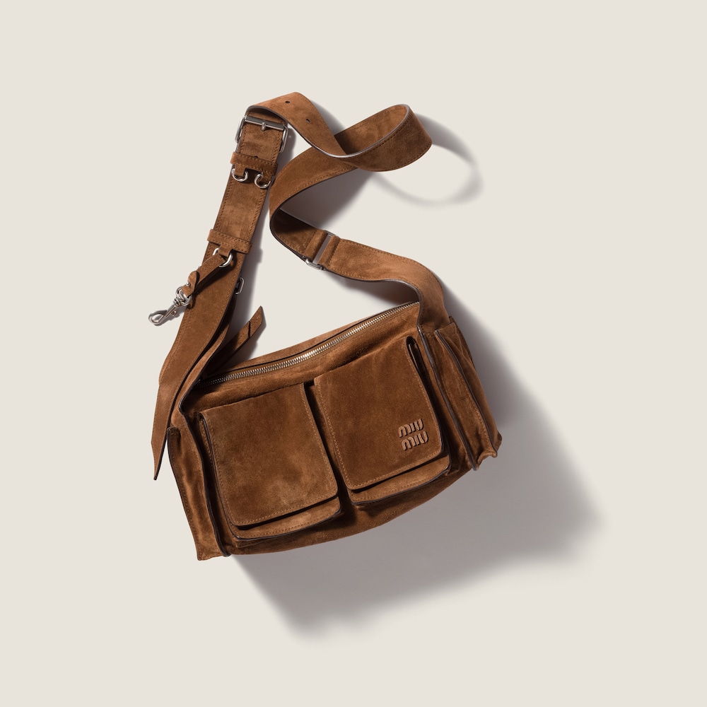 Miu Miu Utilitaire suede shoulder bag Cocoa Brown