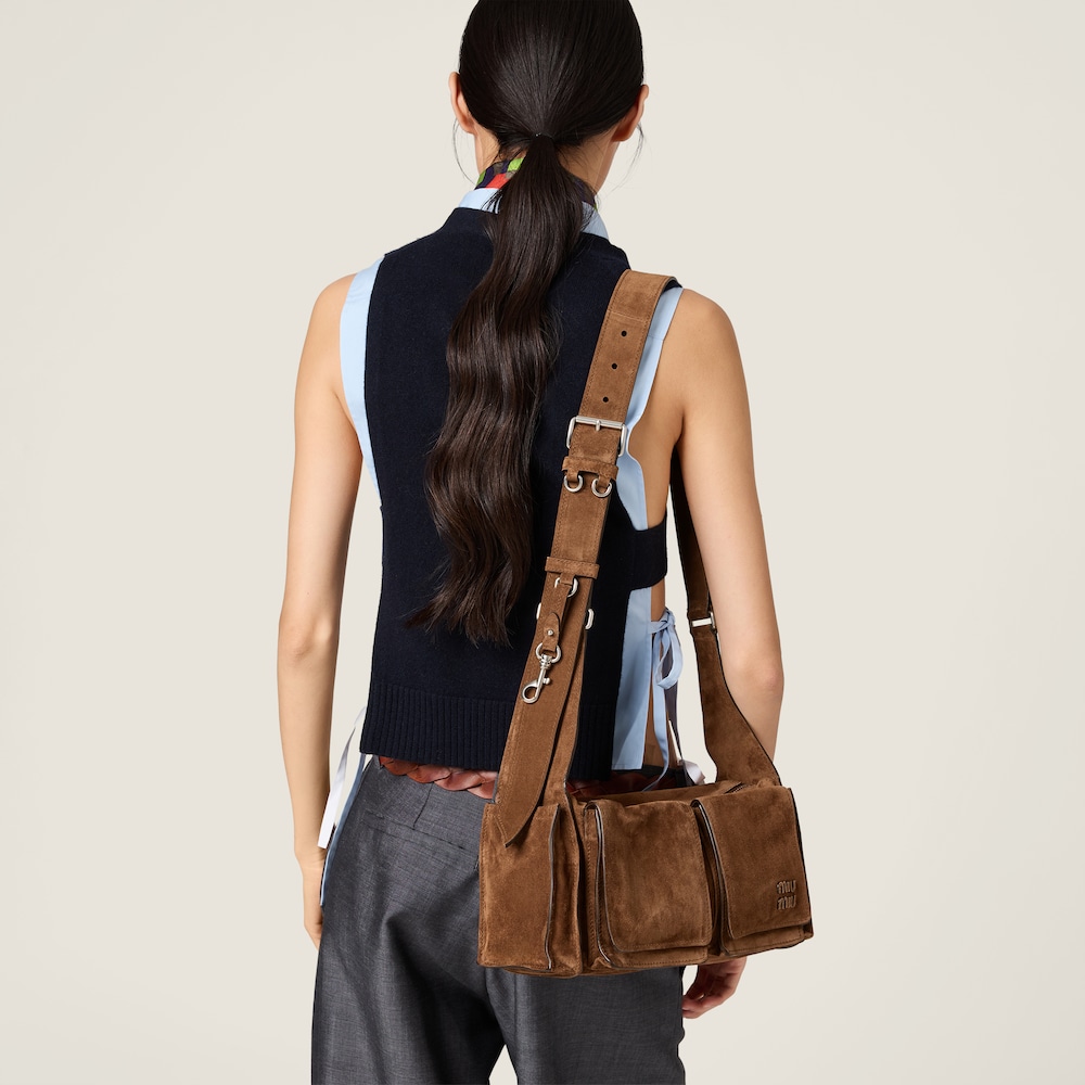 Miu Miu Utilitaire suede shoulder bag Cocoa Brown