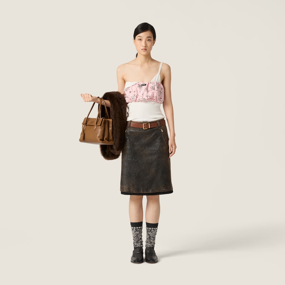 Miu Miu Waxed suede leather skirt Black