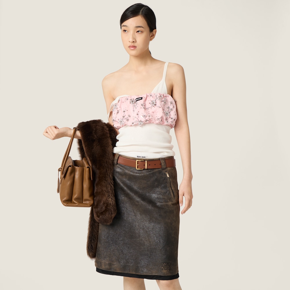 Miu Miu Waxed suede leather skirt Black