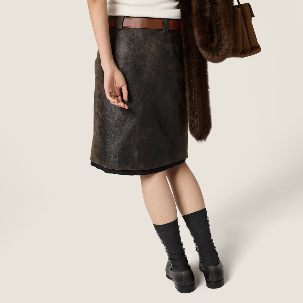 Miu Miu Waxed suede leather skirt Black