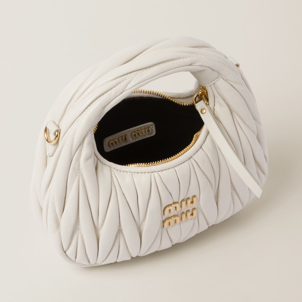 Miu Miu Wander matelassé nappa leather hobo mini-bag White