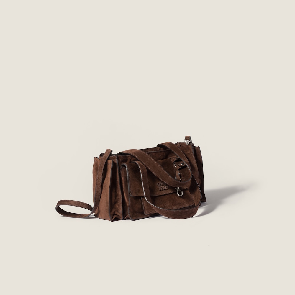 Miu Miu Utilitaire suede shopping bag Dark Brown