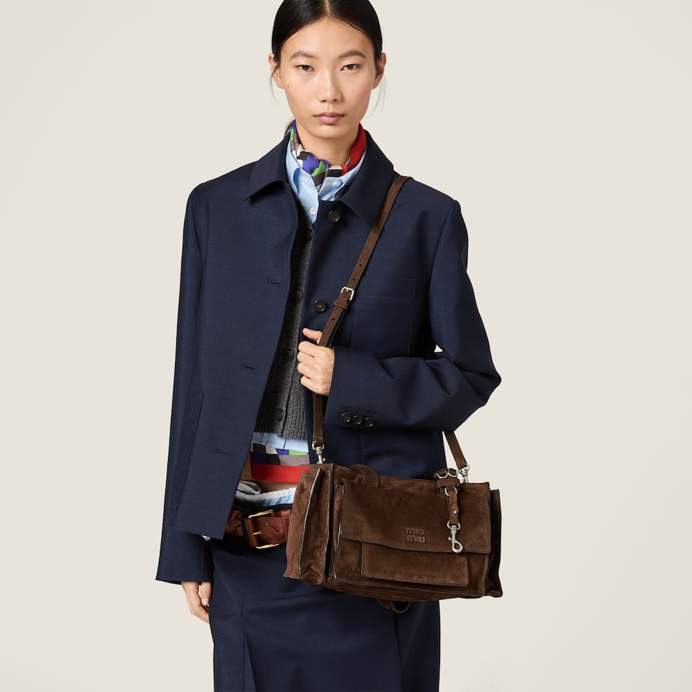 Miu Miu Utilitaire suede shopping bag Dark Brown