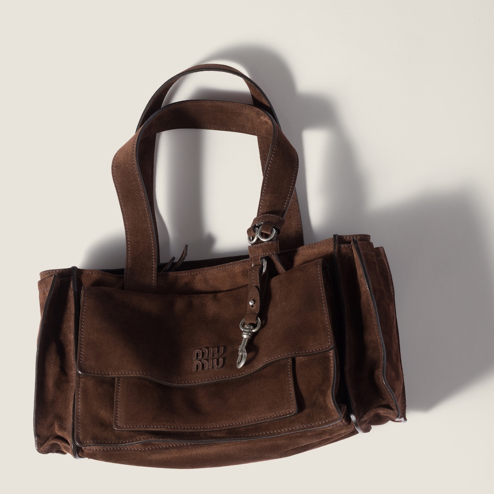 Miu Miu Utilitaire suede shopping bag Dark Brown