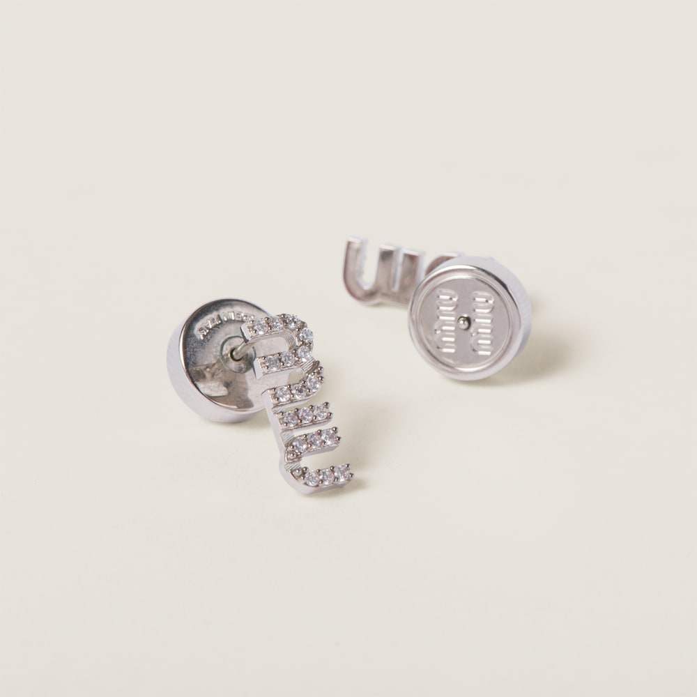 Miu Miu Metal earrings with crystals Steel / Crystal