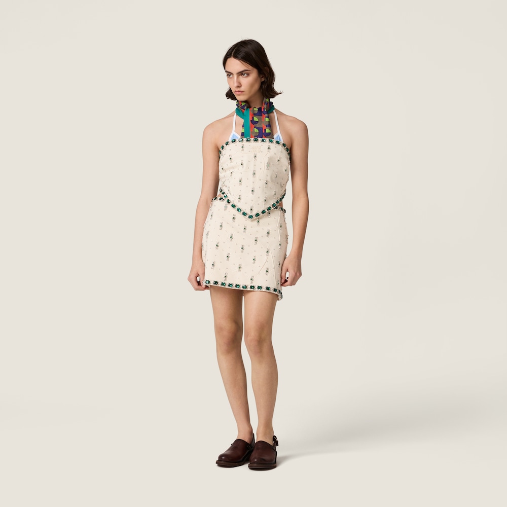 Miu Miu Embroidered canvas skirt Ecru