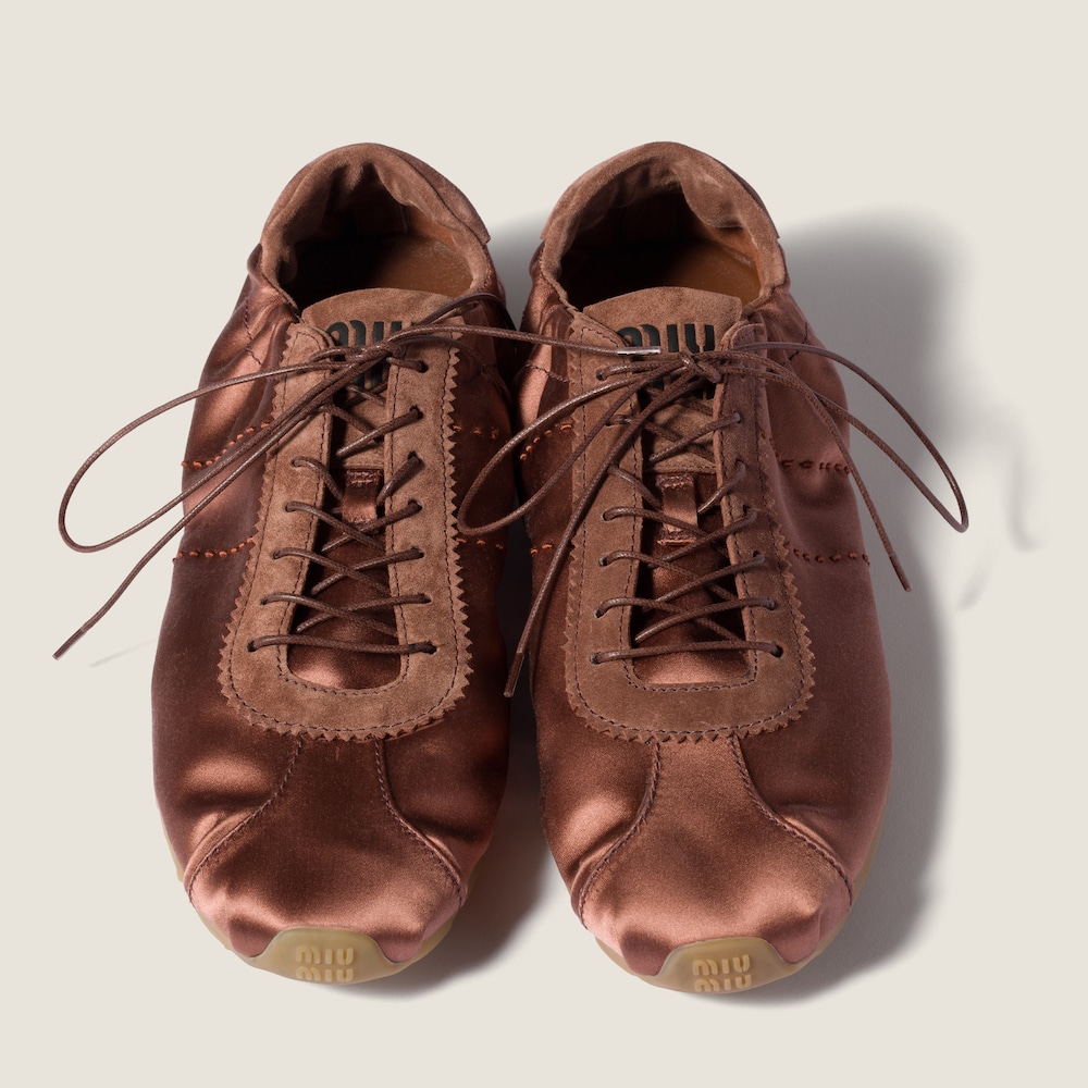 Miu Miu Plume satin sneakers Cocoa Brown