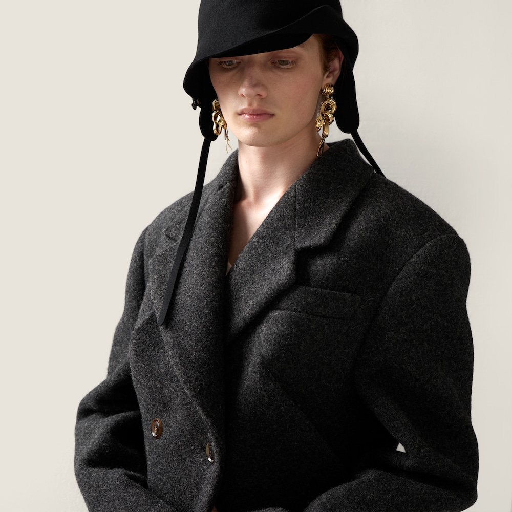 Miu Miu Double-breasted Shetland wool coat Anthracite Gray