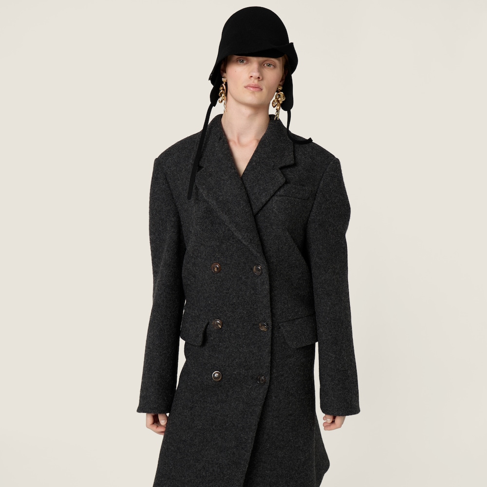 Miu Miu Double-breasted Shetland wool coat Anthracite Gray
