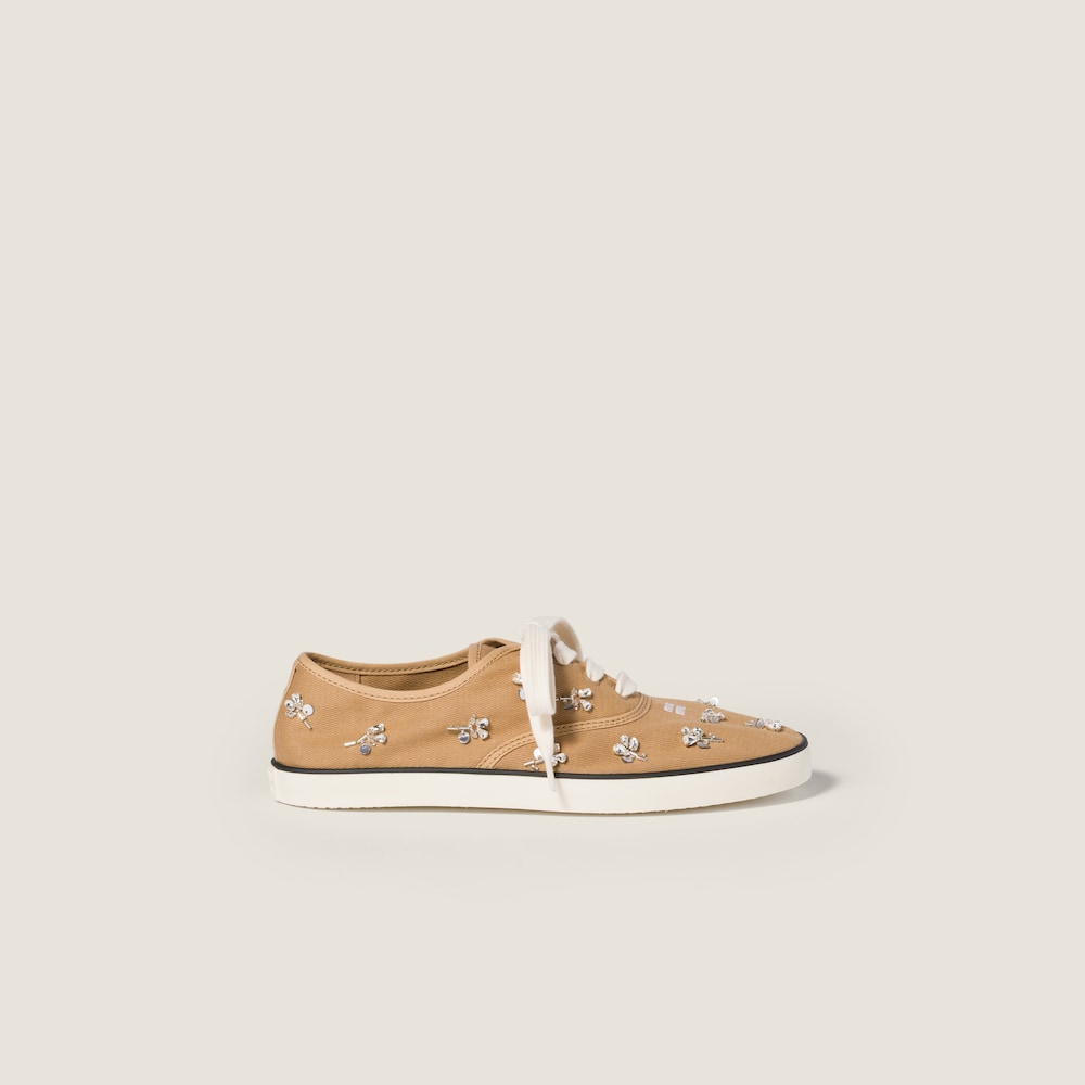 Miu Miu Embroidered drill sneakers Malt Beige