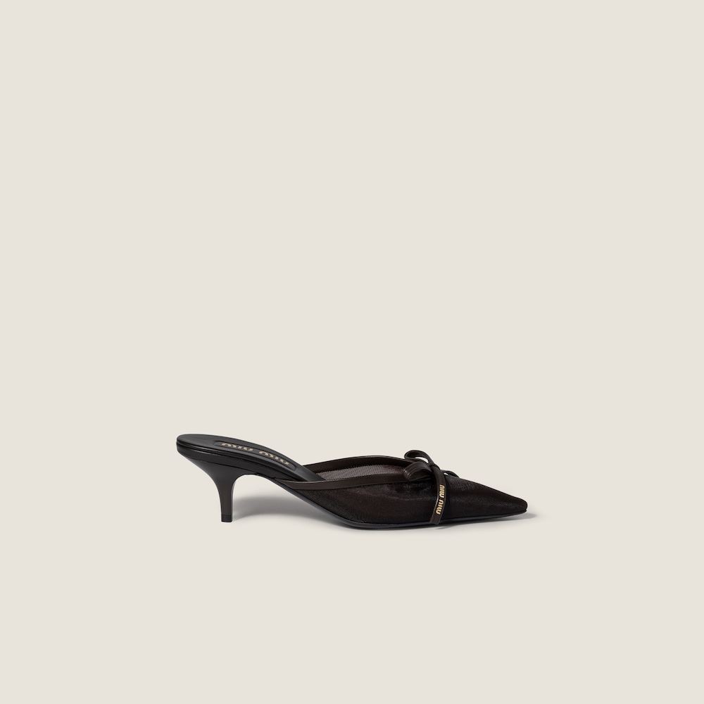 Miu Miu Mesh fabric heeled mules Dark Brown