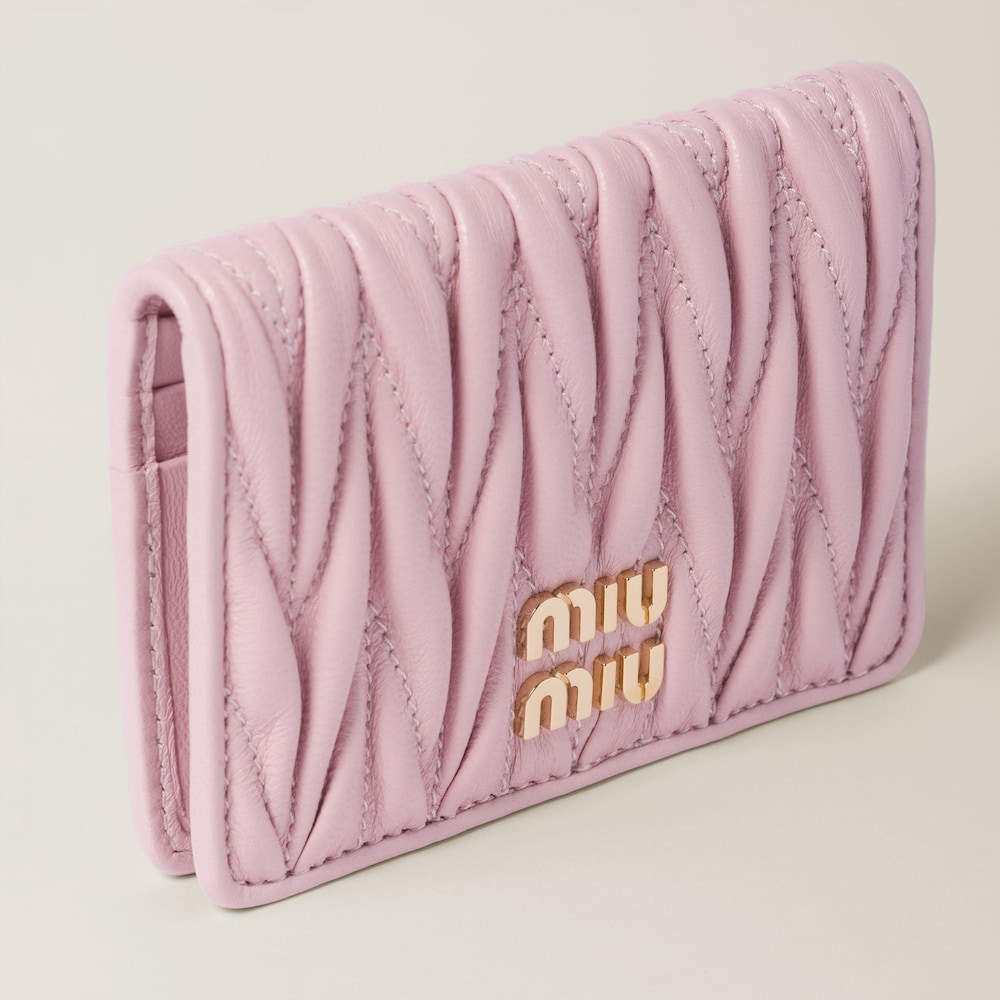 Miu Miu Matelassé nappa leather card holder Alabaster Pink