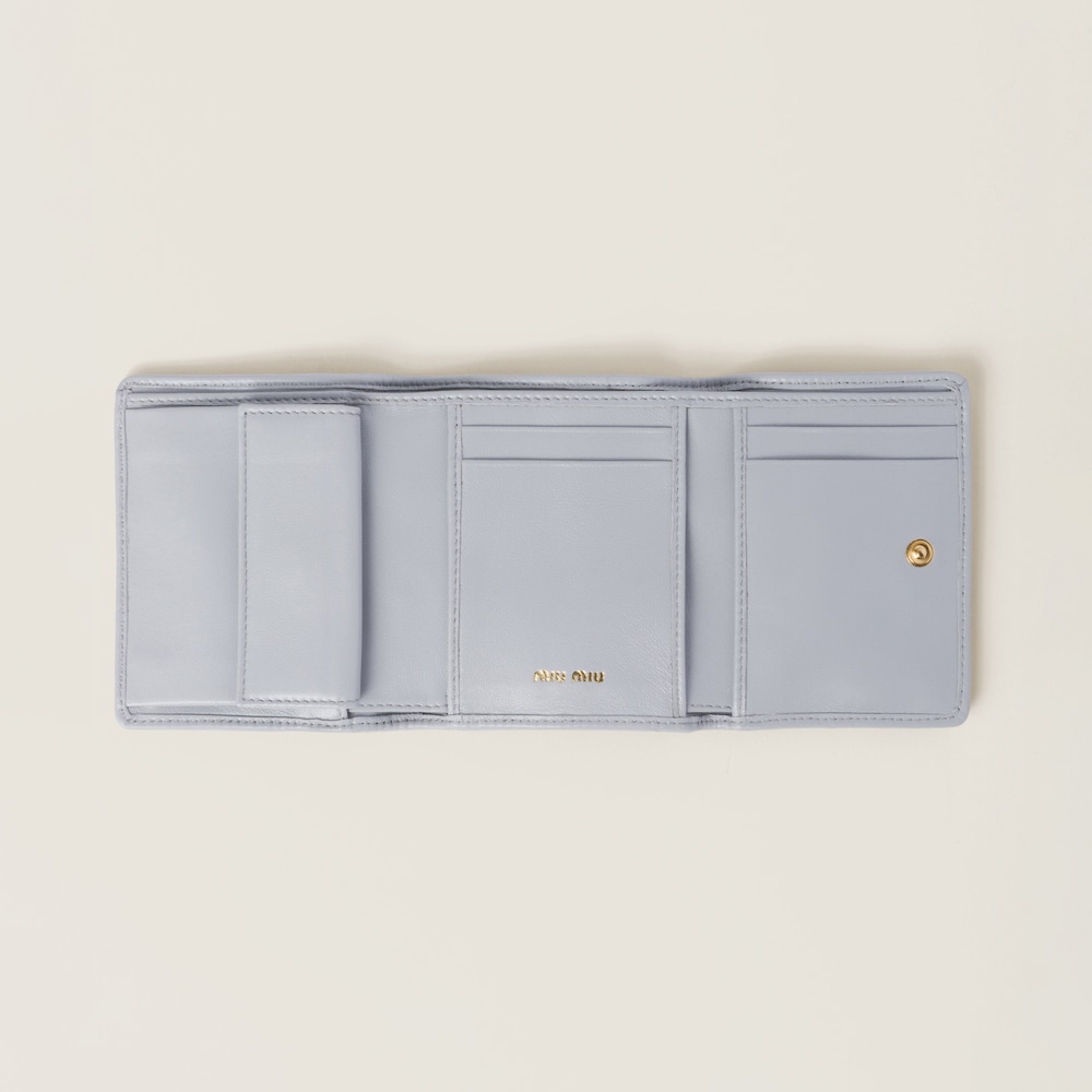 Miu Miu Small matelassé nappa leather wallet Pearl Gray