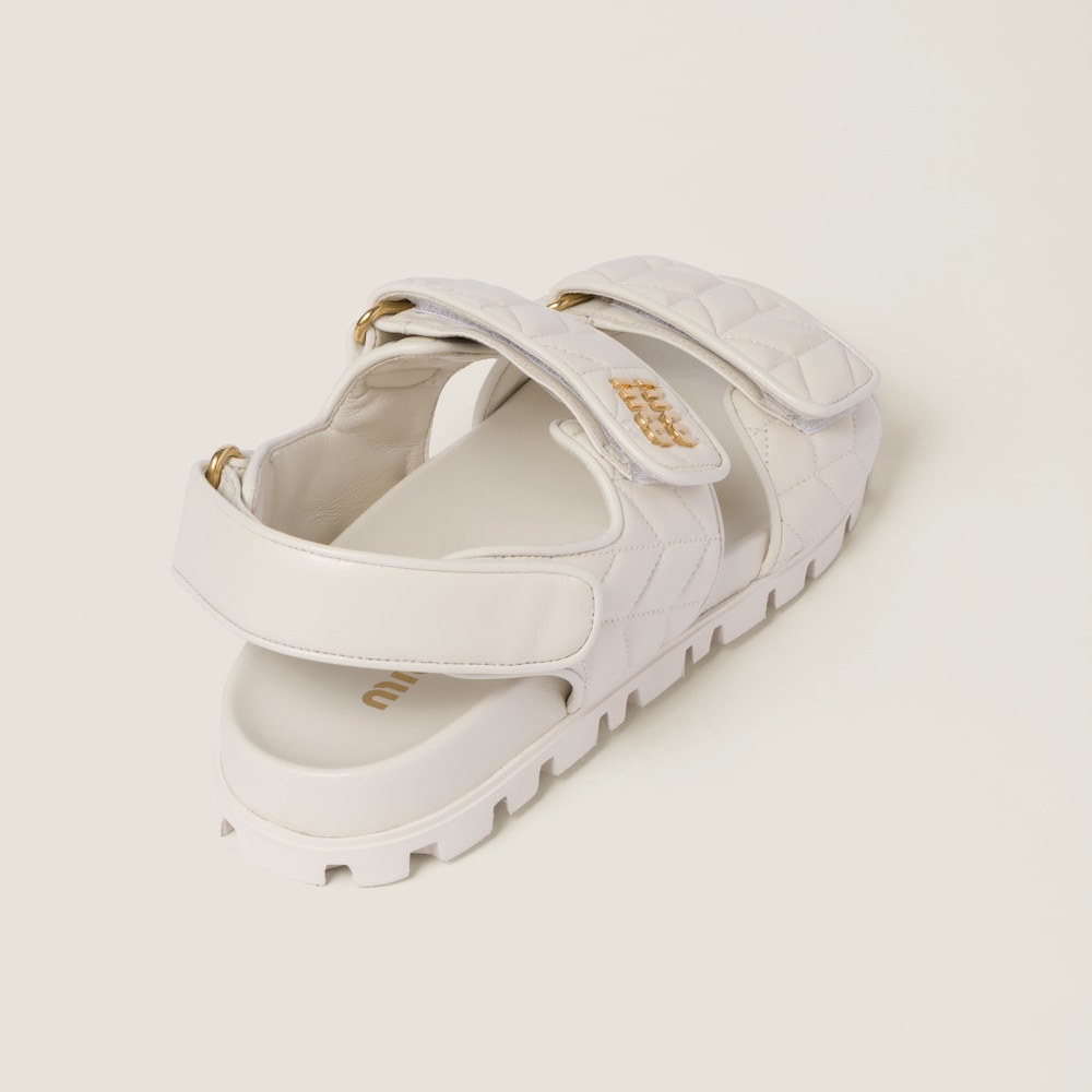 Miu Miu Sporty matelassé nappa leather sandals White
