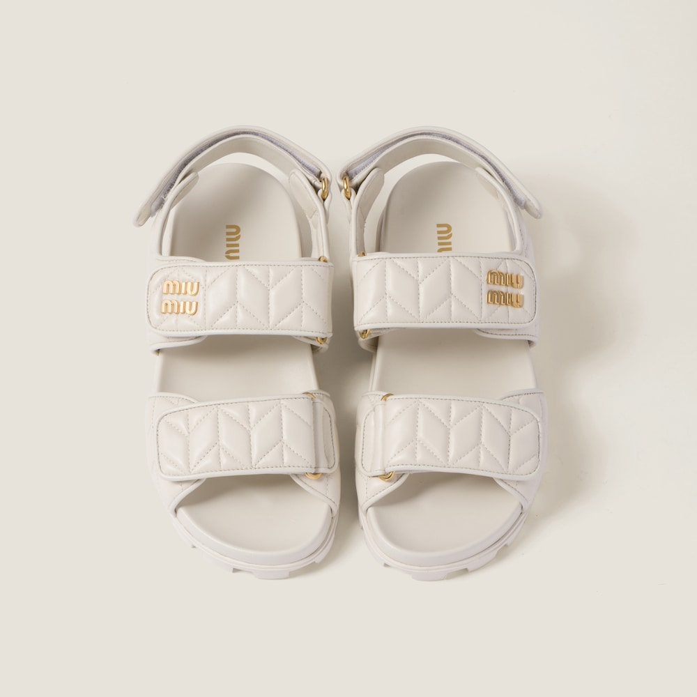 Miu Miu Sporty matelassé nappa leather sandals White